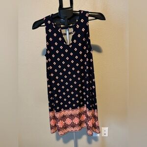 Brittan Renata Navy Sleeveless Dress with Red Pattern